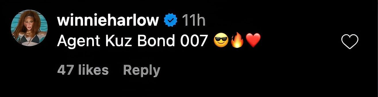 Winnie Harlow's comment on Kyle Kuzma's IG post.